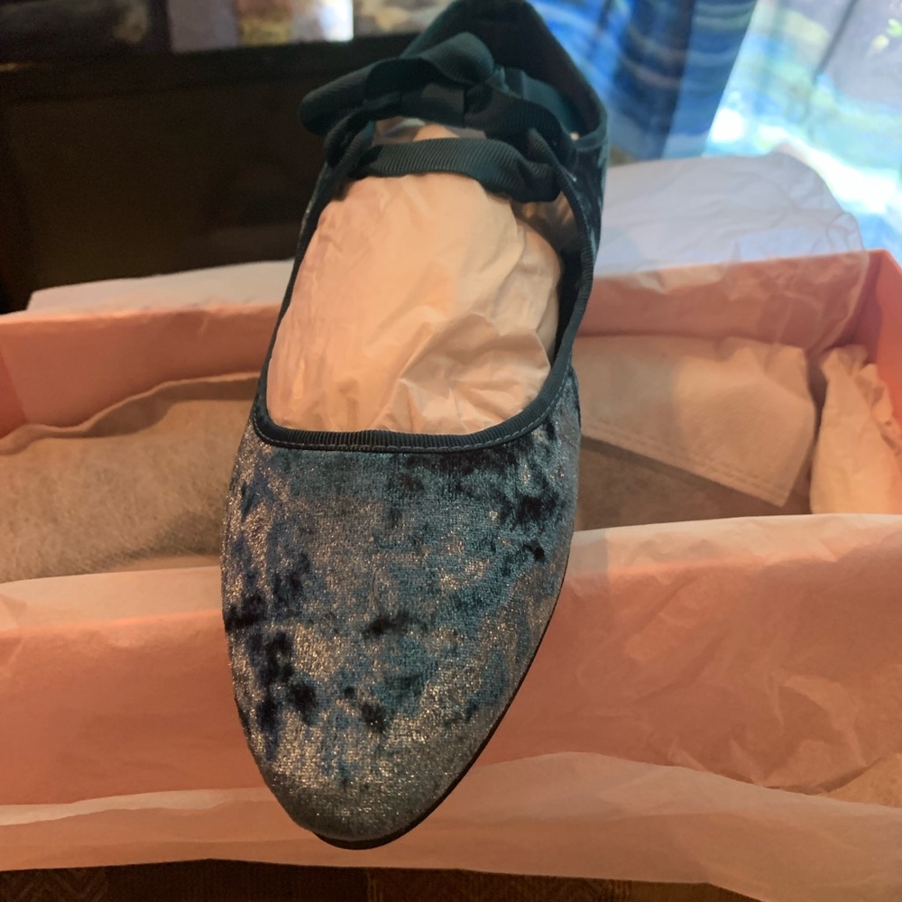 Sundance Teal Blue Velvet Flats